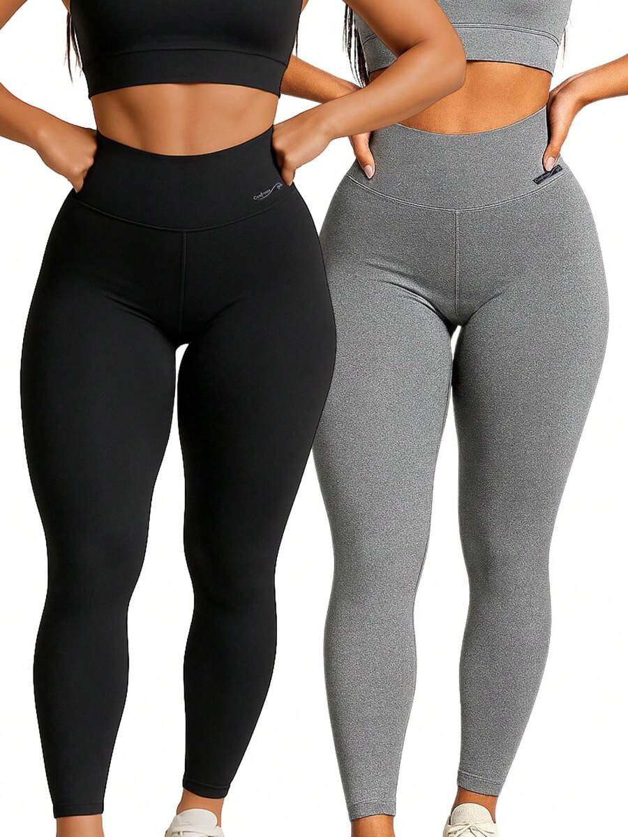 Set Of 2 High-Waisted Leggings With No Transparency - 1 黑色 + 1 灰色 - 查看 1
