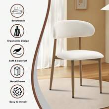 Dining Chairs Set Of 2, Metal Kitchen Chairs With Modern Fabric Upholstered For Dining Room, Beige - 米色 - 查看 5