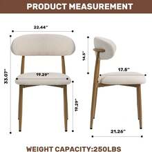 Dining Chairs Set Of 2, Metal Kitchen Chairs With Modern Fabric Upholstered For Dining Room, Beige - 米色 - 查看 6