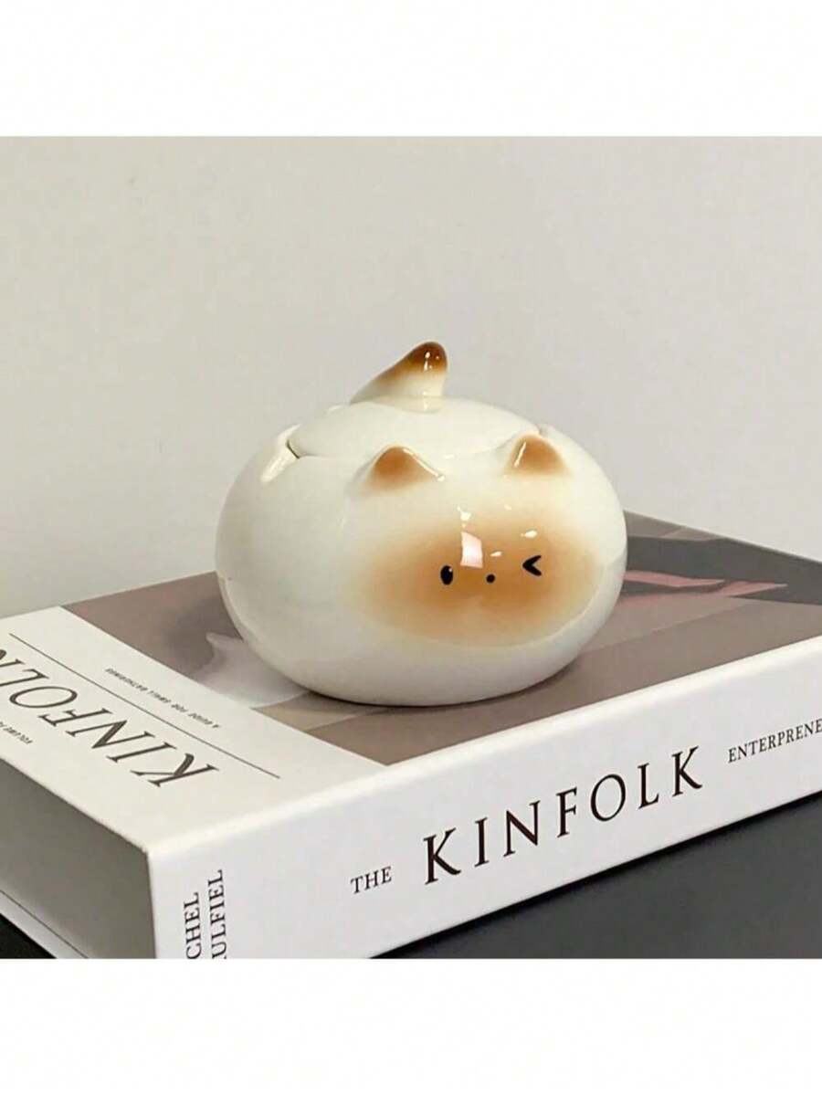 Mollen Original Siamese Cat Ashtray, Ceramic Decorative Accessory With Lid, Suitable For Living Room/Office Desk, Cute Artistic Piece - Multicolor - View 1