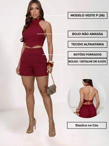 Women's Tailored Set: Cropped Blouse And Shorts - ALLEGRO ĐỎ - Xem 4