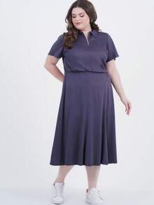 Women's Plus Size Midi Dress With Eyeliner - 灰色 - 查看 4