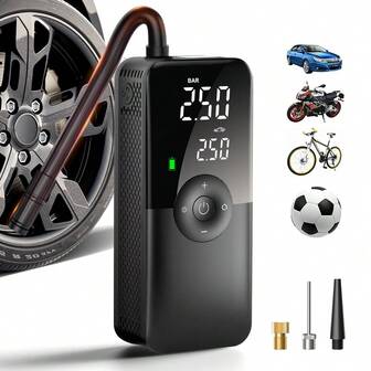  Carsun bärbar luftpump för bildäck, 150 PSI, digital display med dubbla skärmar, fem förinställda lufttryck, med nöd-LED-lampa och förvaringslåda bak, biltillbehör - lämplig för bilar, motorcyklar, och sportbollar