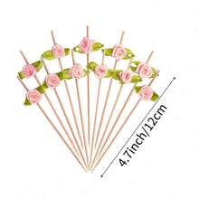 200pcs Flower Cocktail Picks,4.7inch/12cm Long Bamboo Fancy Toothpicks For Appetizers, Decorative Bridal Shower Wedding Valentines Party Food Drinks Fruit Skewer Sticks - Default - View 8