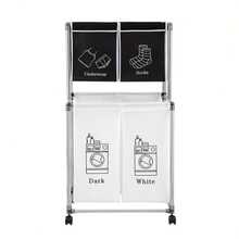 2 Compartment Laundry Hamper - 2 Tier Laundry Sorter With Handles - Sturdy Metal Frame & Breathable Mesh Bags - Space Saving Foldable Clothes Organizer For Home, Apartment, Laundry Baskets - Black and White - View 4