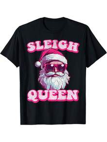 Groovy Retro Christmas Funny Pink Santa Sleigh Queen T Shirt Cotton Printed Shirts Fan gifts, Christmas clothing gifts, and the best choice for New Year's gifts for your loved one. - Negro - Ver 2