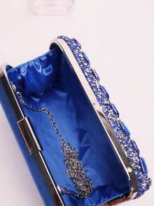 1pc Sparkling Lightweight Solid Color Rhinestone Women's Evening Box Bag, Luxury Fashion Party Clutch Bag, Perfect Purse For Party Girls, Bride, Women, Crossbody Bag With Removable Metal Chain, Can Be Matched With Evening Dresses, Holiday Party Dresses, Perfect For Prom, Banquet, Gathering, Wedding, Party. - 藍色 - 查看 4