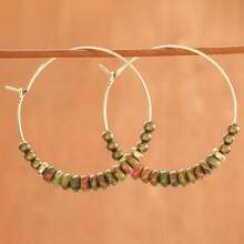波西米亚复古风女士吊坠耳环，镶嵌合成宝石珠子的圈形耳环，时尚首饰配饰，适合派对、日常佩戴，亦可作为礼物。