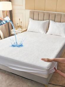 South Life 1pc Waterproof Fitted Sheet, Soft Terry Cloth Waterproof Mattress Protector, Breathable & Noiseless Knitted Fitted Sheet For Bed Mattress Cover With Deep Pocket For Home Hotel Bedroom, School Bedding Dorm Essentials, Fits Twin/Full/King/Queen Size Bed, For All Season, Without Pillowcase, Fathers Day Gift, Birthday Decorations, Grad Party Decor, Fathers Day Decor, Graduation Gift, Birthday Gift - trắng - Xem 1
