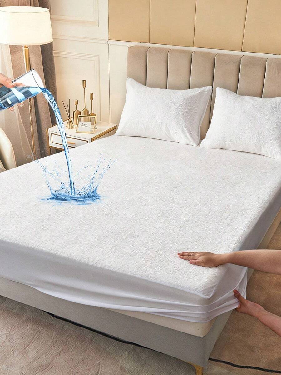 South Life 1pc Waterproof Fitted Sheet, Soft Terry Cloth Waterproof Mattress Protector, Breathable & Noiseless Knitted Fitted Sheet For Bed Mattress Cover With Deep Pocket For Home Hotel Bedroom, School Bedding Dorm Essentials, Fits Twin/Full/King/Queen Size Bed, For All Season, Without Pillowcase, Fathers Day Gift, Birthday Decorations, Grad Party Decor, Fathers Day Decor, Graduation Gift, Birthday Gift - trắng - Xem 1