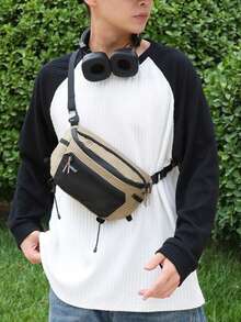 1pc Fashionable Minimalist Patchwork Men's Sling Bag, High-Quality Nylon Material, Large Capacity For Daily Essentials, Unisex Chest Bag For Commuting And Shopping, Comfortable Adjustable Strap Can Be Worn On Shoulder Or Attached To Backpack To Increase Storage Space, Multifunctional And Practical Men's Waist Bag. - Multicolor - View 3