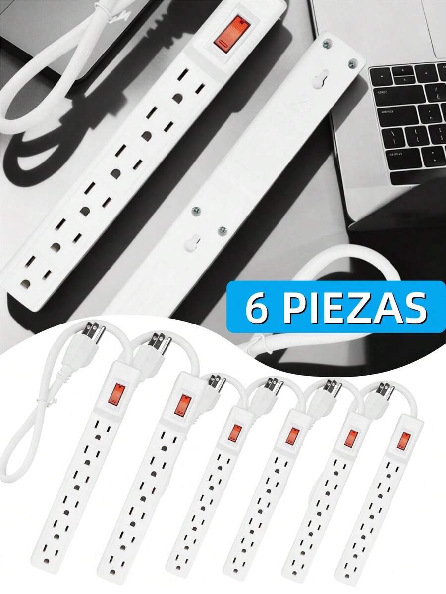 Multicontacto Extension, Regleta Multicontacto De 6 Tomas, Extensión Plana, Multicontacto Cable Largo, Extensión Con Protector De Sobretensióncon Un Interruptor De Protección Admite Carga Rápidapara Salón, Dormitorio, Cocina, Garaje Y Oficina - PS016-6 PIEZAS - Ver 1