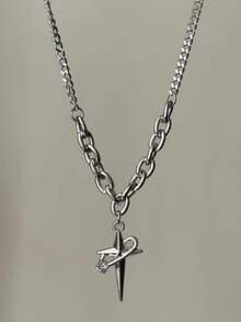 韩国个性化钛钢项链，带戒指十字星嘻哈ins风锁骨链，不褪色 - A - 查看 2