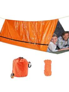 双人应急避难睡袋求生帐篷套装，帐篷，睡袋，防水户外装备，SOS保暖毯，可重复使用 - 彩色 - 查看 4