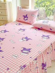 三件套（1件床裙，2件枕套）印花荷叶边床裙，全覆盖防尘罩，裙摆式床裙三件套，褶皱床裙配2个枕套，水洗磨毛天鹅绒触感，光滑吸湿透气，褶皱裙摆覆盖床尾，美化卧室，四边固定包边床垫保护罩三件套 - 小魔女 - 查看 4