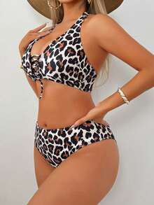 Bộ bikini họa tiết da báo mùa hè mới, đồ bơi 2 mảnh, đồ bơi hở lưng gợi cảm, trang phục đi biển. - Họa tiết da báo - Xem 5