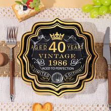 10pcs/20pcs/30pcs/60pcs,1986 Vintage 40th Birthday Party Supplies Set - Black & Gold "Aged 40 Years" Disposable 7inch And 9inch Scalloped Paper Plates With Gold Edge & 9oz Cups For Men And Women Anniversary Single Birthday Party Supplies | 40th Anniversary Limited Edition Celebration Tableware - 多色/40歲 - 查看 9