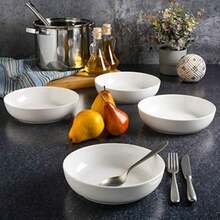Home Zen Buffet - Cuencos para ensaladas de porcelana de cerámica resistente a los rasguños y arañazos de 40 onzas, cuencos para servir, juego de cuencos de sopa, gran capacidad, aptos para(Blanco 4-Piece Pasta Bowl Set) - Multicolor - Ver 3