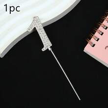 1pc/10pcs Silver Rhinestone Number 0-9 Cake Topper, Suitable For Birthday Wedding Party Cake Decorations - Silver - View 17
