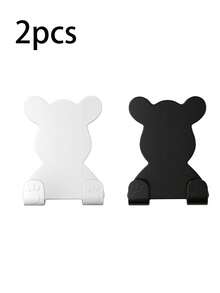 Cute Bear Plastic Wall Mounted Toothbrush Holder, Strong Load-Bearing Adhesive Hook, Creative Cartoon Self-Adhesive Hook For Clothes, Keys, Cables, Bathroom, Kitchen, Home Decor - Multicolor - View 19