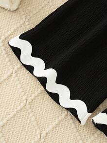 2pcs Girls Casual Sleeveless Top And Long Pants Set, Fashion Ribbon Splice Back Raindrop Buckle, Summer - Black - View 10