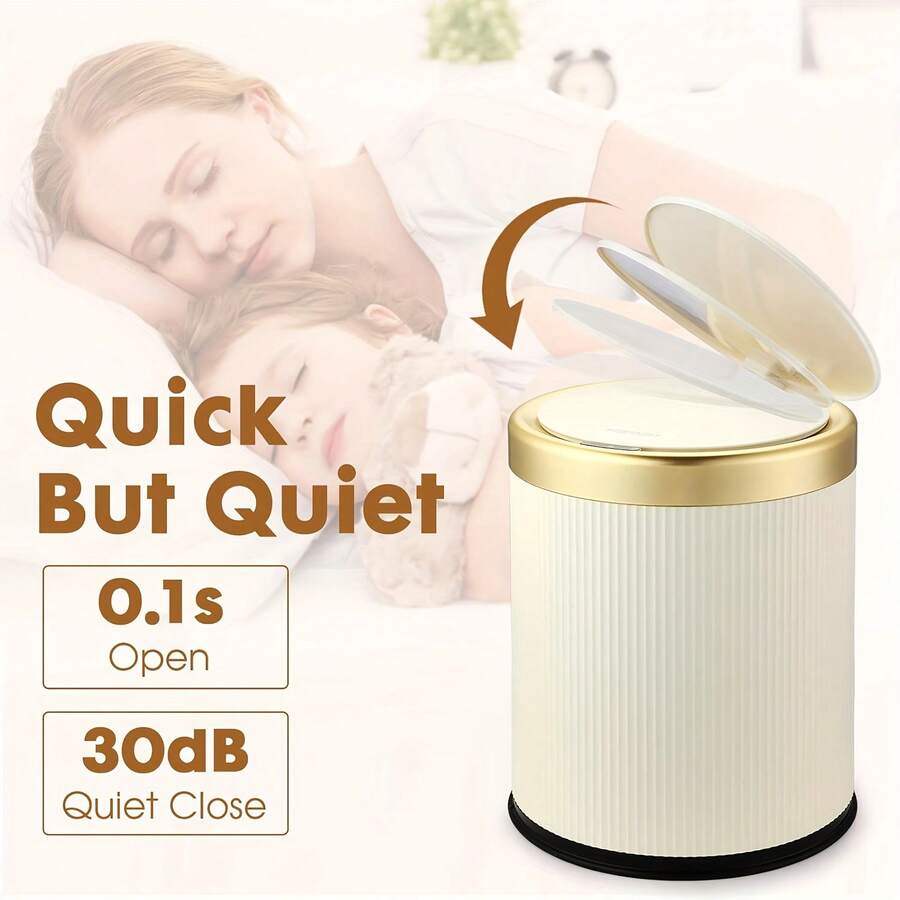 1-Pc Plastic Modern Waste Bin[3.17gal Odor Lock Trash Can][Oval Push Top Garbage Container]For Bedroom/Bathroom/Kitchen, Black - 星際灰 - 查看 1