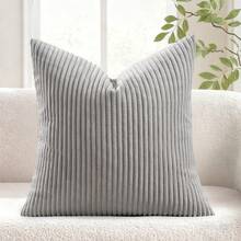 1/2 件装饰枕套，浅灰色灯芯绒条纹图案，装饰抱枕靠垫套，适用于沙发、办公室、客厅 - 淺灰色 - 查看 11