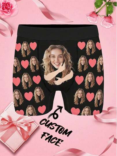 Customized Face Print Men's Briefs, Personalized Underwear, Can Customize Photo/Image, Ideal Gift For Boyfriend/Husband, Personalized Gift, Anniversary, Holiday, Suitable For Winter