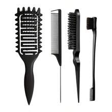 4pcs/Set Smooth Curling Comb, Triple Row Brush, Eyebrow Brush, Edge Control Brush, Steel Pin Rat Tail Comb, Curling Hairstyling Brush Set, Salon Hairstylist Hair Accessories, Hair Styling Tools, Hair Care Products, Salon & Travel Essentials ,Hair Tool Kit ,Hair Styling Kit - Multicolor - View 5