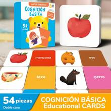 54 tarjetas ilustradas para niños en español, con patrones de dibujos animados lindos, animales, frutas, colores, reconocimiento de órganos y palabras de aprendizaje temprano, regalos de aprendizaje temprano para niños - Multicolor - Ver 2