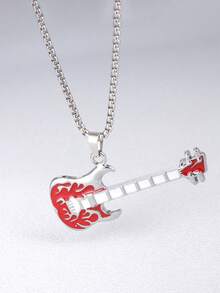 1 pieza Collar con colgante de guitarra de música hip hop, collar de estilo callejero de acero inoxidable para hombres, adecuado para festivales de música - Collar con colgante de guitarra eléctrica - Ver 9