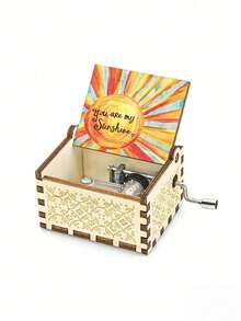 你是我的阳光复古木质手摇音乐盒，激光雕刻复古阳光木质音乐盒，生日/情人节、圣诞节、新年礼物 - 彩色 - 查看 15