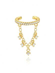 1件925纯银经典几何元素扁平耳夹耳环，适合女性日常佩戴、派对和宴会场合。 - 金色 - 查看 17