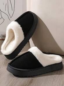 Chinelos de Algodão para Uso Interno no Outono/Inverno, Sola Grossa Antiderrapante, Chinelos Acolchoados Quentes para Casais, Chinelos Macios e Confortáveis para o Inverno, Forro Grosso Antiderrapante, Adequado para Uso Interno/Externo, Chinelos Domésticos Casuais de Cor Sólida - Preto - Visão 8