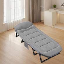 Nuestra cama plegable individual tiene un tamaño de 26x78.7x13.8 pulgadas cuando se abre y se puede doblar fácilmente cuando no está en uso para ahorrar espacio de almacenamiento. está hecha de un marco metálico sólido y está diseñada con una estructura de soporte de 8 pies. Nuestra cuna plegable se utiliza de manera estable y tiene una gran capacidad de carga. el sistema de bloqueo ajustable en 6 posiciones le permite sentarse, acostarse oblicuamente o tumbarse. ¡¡ el colchón grueso añade comodidad y suavidad adicionales sin necesidad de ensamblar! Nuestra cuna portátil para adultos se puede configurar o doblar en segundos. La función de despliegue / plegado rápido le ahorra tiempo y energía y es ideal para acampar, viajar con mochila, playa e incluso como cama temporal en casa o en la Oficina. Las bolsas laterales se utilizan para almacenar teléfonos móviles, llaves, etc. - Gris - Ver 4