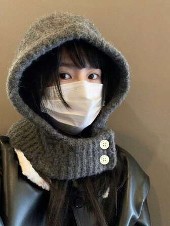 1pc Women's Knitted Warm Ear Muff Hat, Suitable For Daily Wear And Streetwear In Winter, Unisex Adjustable Elastic Balaclava Hat, Warm Neck Gaiter, Ski Mask, Ski Mask Scarf