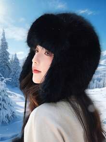 1pc Plush Women's Hat, Fashionable Outdoor Warm Ear Protection Beanie, Handmade, Faux Fur, Cute Solid Color, Polyester Fleece, Suitable For Holidays And Gifts, Autumn/Winter - A - View 10