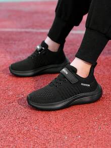 Sports Shoes/ Shoes/' Running Shoes/' Walking Shoes, Mesh & PU Leather, Breathable, Suitable For Spring, Summer, Autumn, Winter, Back To School, New Design, Lightweight, Non-Slip Rubber Sole, Hook And Loop Closure For Easy On/Off, Fit For Running, School, Outdoor, Training, 4 Colors Available, Ages 3-14 - Black - View 5