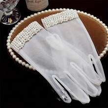 Elegant Transparent Short Gloves, Wedding Bride Gloves, Suitable Ladies' Tea Party Evening Accessories With Faux Pearl Decoration White Gloves - trắng - Xem 2