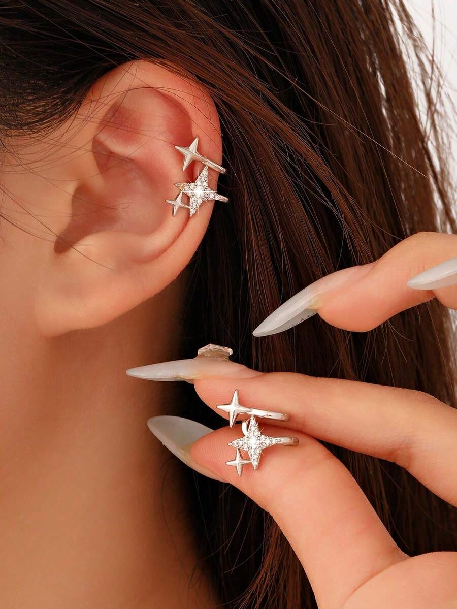 1 chiếc khuyên tai hình ngôi sao bốn cánh khắc tên riêng, thiết kế độc đáo, sang trọng dành cho nữ (một chiếc) - Ngôi sao bạc - Xem 1