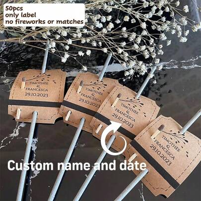 50 etiquetas personalizadas para sparklers (no se incluyen sparklers ni cerillas), diseño floral, adecuadas para bodas, fiestas, compromisos y aniversarios, etiquetas personalizadas para sparklers