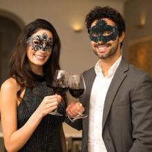 情侣面具 - 罗马希腊男士面具和威尼斯金属女士面具，适合狂欢节和万圣节 - 太陽花-黑色 - 查看 3