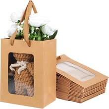 6pcs Window Bag, Gift Bag, Birthday Gift Paper Bag, Holiday Party Kraft Paper Outer Packaging Bag, Vertical Window Paper Bag, Party Supplies, Wedding, Bag, Birthday, Party, Party Decoration, Bride, Wedding, Bachelor Party, Bridesmaid Bag, Bride Gift - Multicolor - View 8