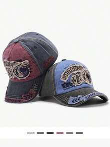 1pc Men's New Washed Shark Embroidery Outdoor Sports Baseball Cap, Street Style Large Circumference - 深藍色 - 查看 3