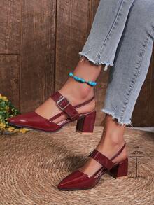 2026春夏新款女士高跟鞋，粗跟时尚百搭尖头舒适套脚穆勒高跟凉鞋 - 酒紅色 - 查看 7