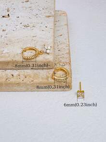 Bộ 3 khuyên tai hoa đá CZ cổ điển, khuyên tai vòng nhỏ mạ vàng 14K, khuyên tai xoắn ốc kiểu cổ điển, khuyên tai nhiều lớp, trang sức xỏ tai, quà tặng, chỉ đeo một bên tai. - Vàng - Xem 3