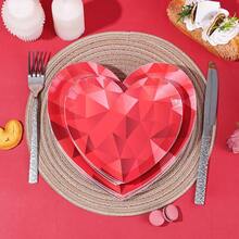 10pcs/20pcs/40pcs/50pcs,Red Valentine's Day Heart-Shaped Disposable Paper Dessert 7inch And 9inch Plates,Chic Red Geometric Faceted Heart Paper Plates,Disposable Party Tableware For Valentine's Day, Wedding Cocktail Hour, Romantic Date Night Celebration - Multicolor C - View 5