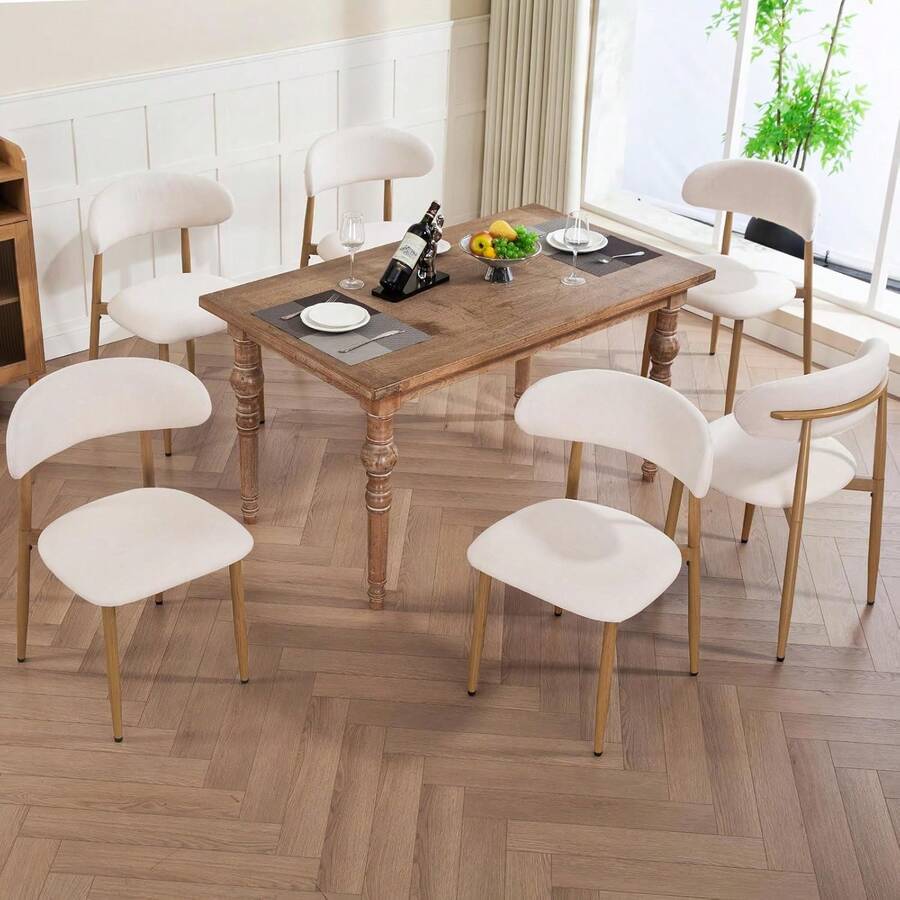 Dining Chairs Set Of 2, Metal Kitchen Chairs With Modern Fabric Upholstered For Dining Room, Beige - 米色 - 查看 1