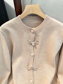 JIANHU Spring Butterfly Knit Cardigan, Short Design, Suitable For Petite Figure, Elegant Versatile, Create Fashionable Look - Camel - View 6