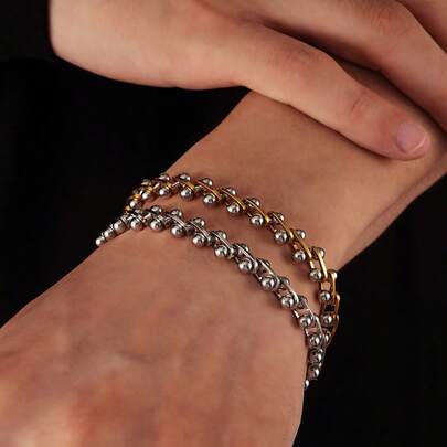 1 pieza Pulsera trenzada con cuentas para hombres, de acero de titanio resistente a la decoloración, accesorio de joyería de moda